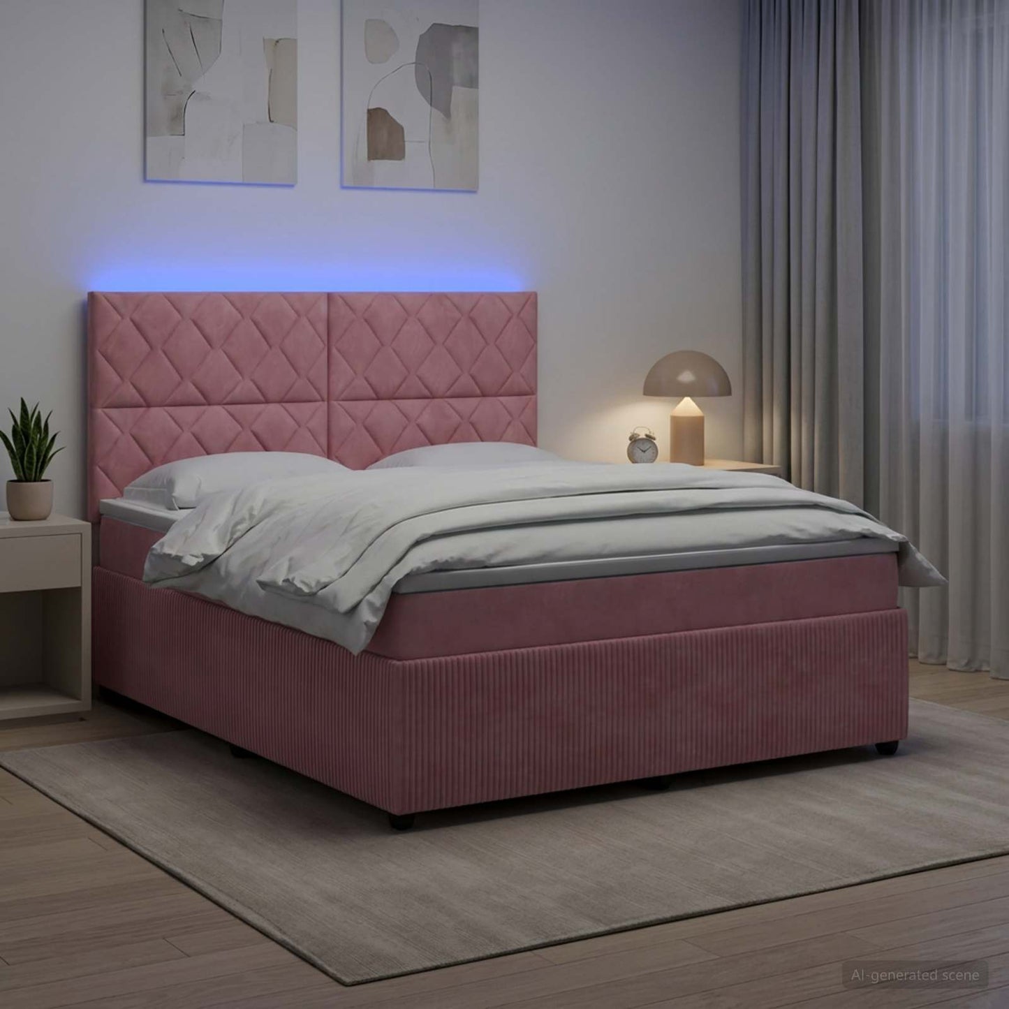 LED Boxspring Bed met Matras Roze 140 x 190 cm Fluweel