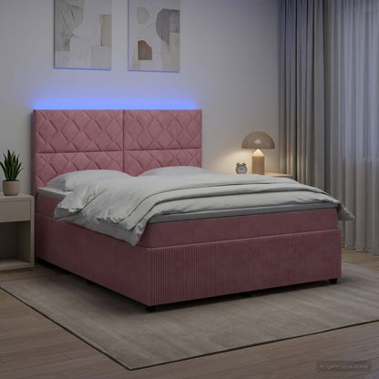 LED Boxspring Bed met Matras Roze 160 x 200 cm Fluweel