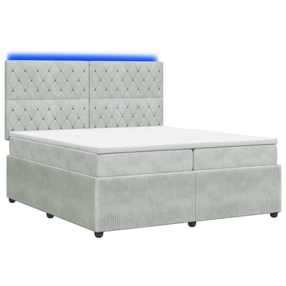 LED Boxspring Bed met Matras Lichtgrijs 200 x 200 cm Fluweel