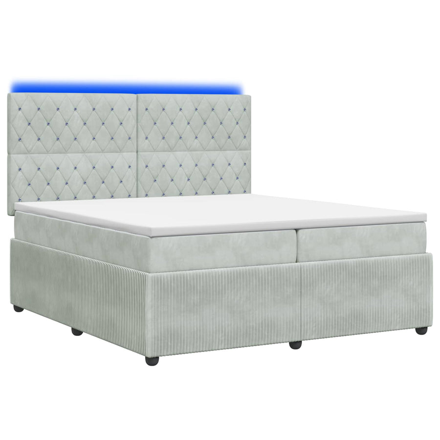 LED Boxspring Bed met Matras Lichtgrijs 200 x 200 cm Fluweel