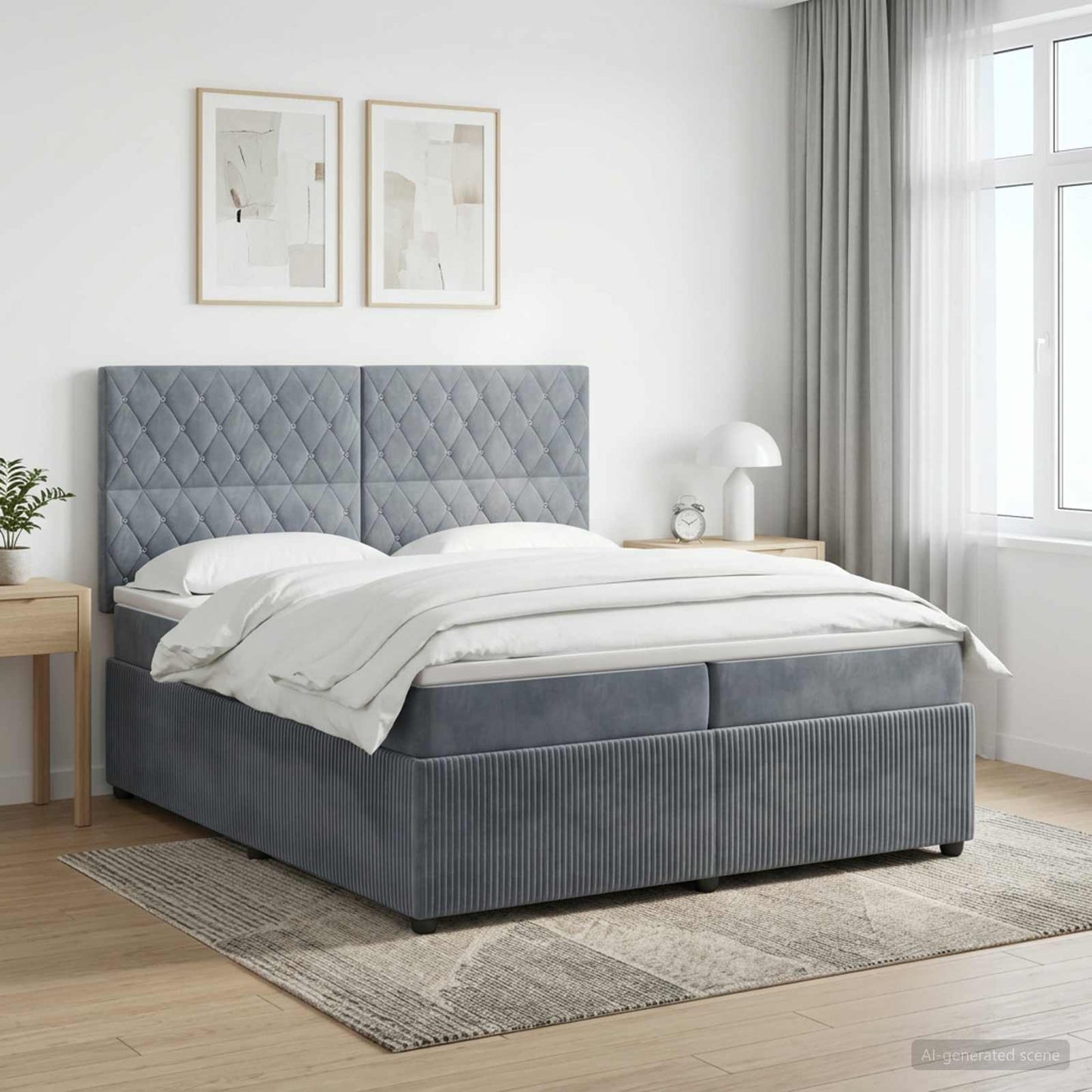 LED Boxspring Bed met Matras Donkergrijs 200 x 200 cm Fluweel
