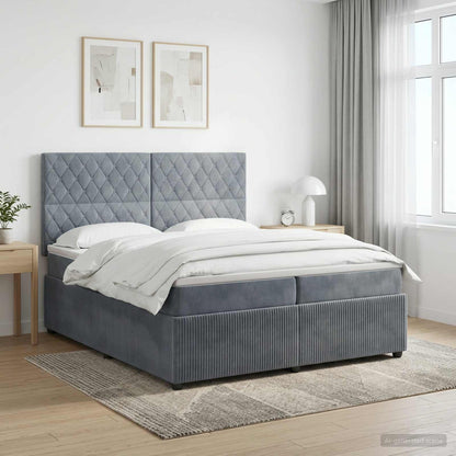 LED Boxspring Bed met Matras Donkergrijs 200 x 200 cm Fluweel