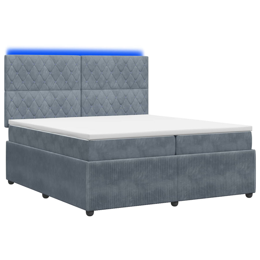 LED Boxspring Bed met Matras Donkergrijs 200 x 200 cm Fluweel