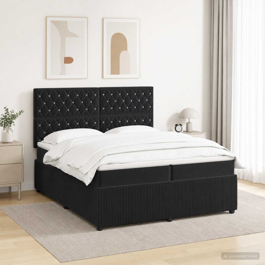 LED Boxspring Bed met Matras Zwart 200 x 200 cm Fluweel