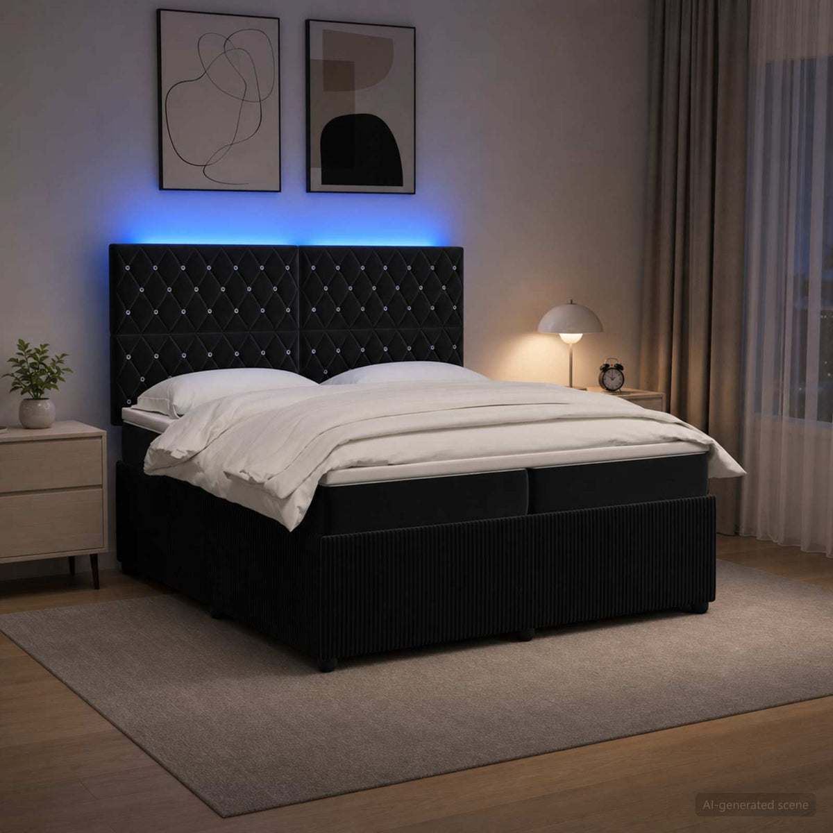 LED Boxspring Bed met Matras Zwart 200 x 200 cm Fluweel