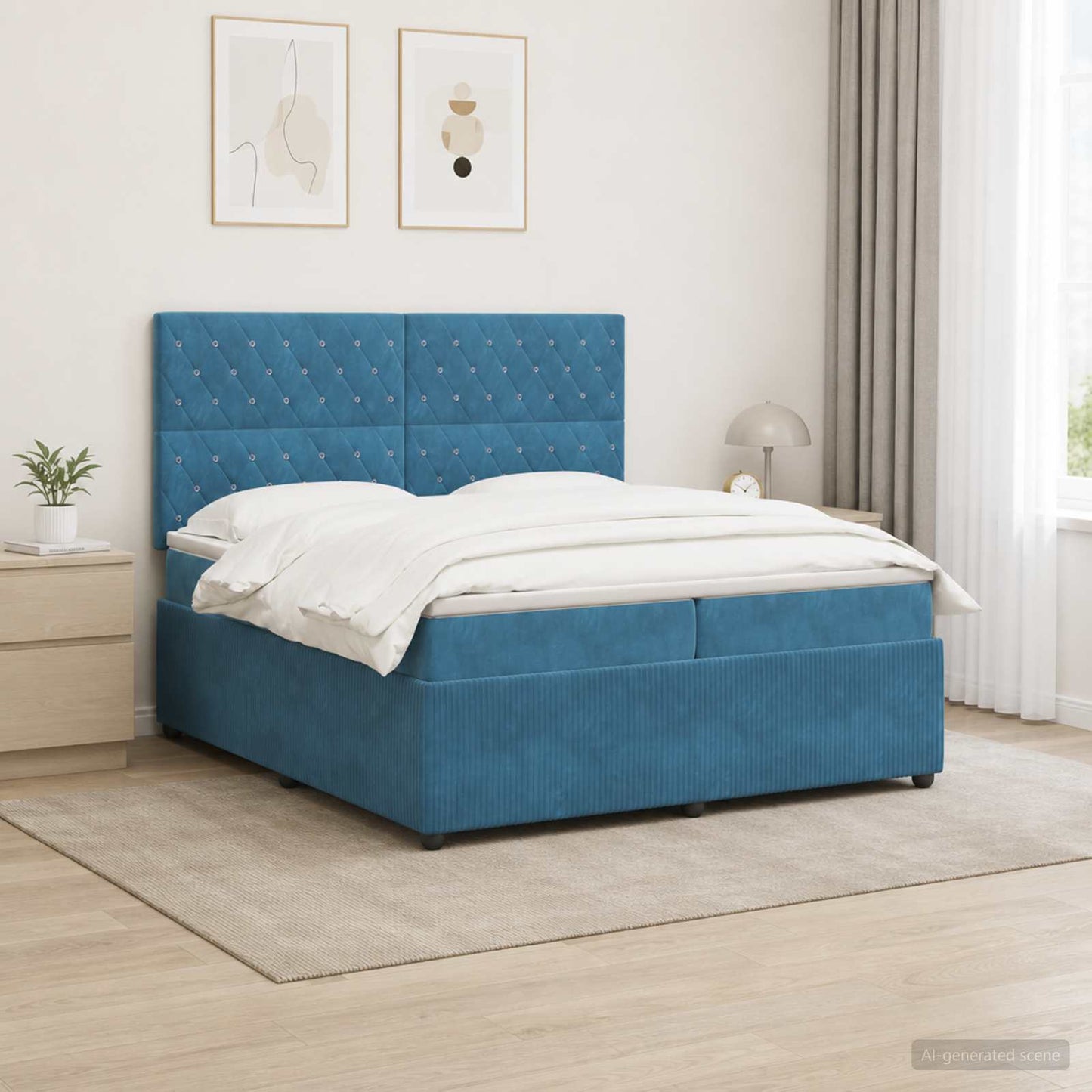 LED Boxspring Bed met Matras Blauw 200 x 200 cm Fluweel
