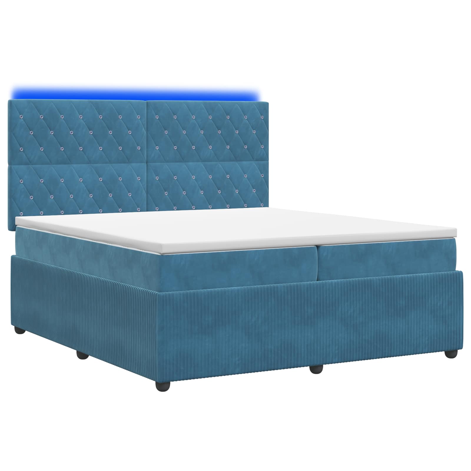 LED Boxspring Bed met Matras Blauw 200 x 200 cm Fluweel