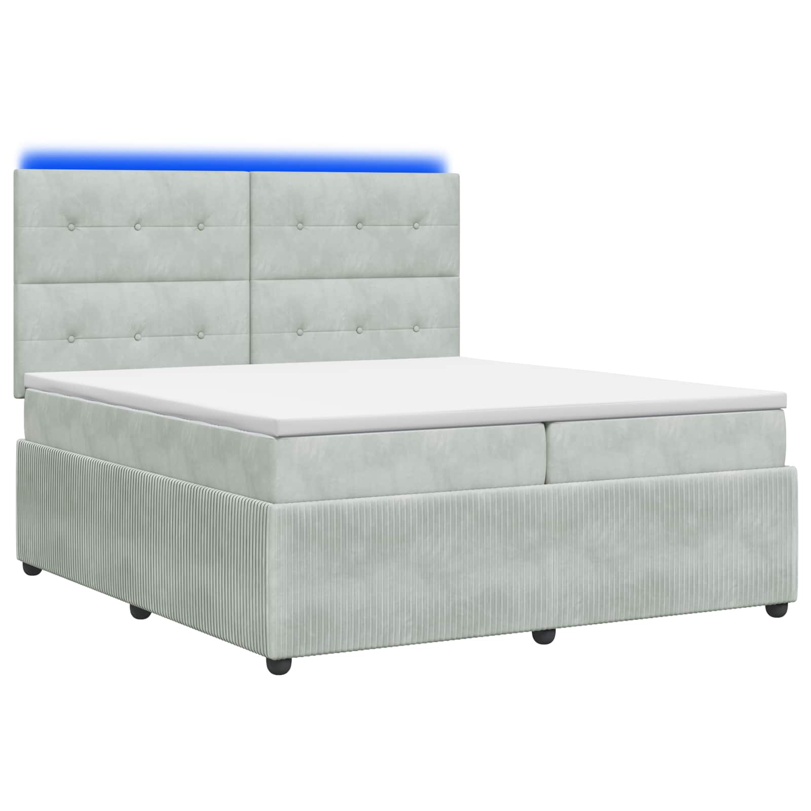 LED Boxspring Bed met Matras Lichtgrijs 200 x 200 cm Fluweel