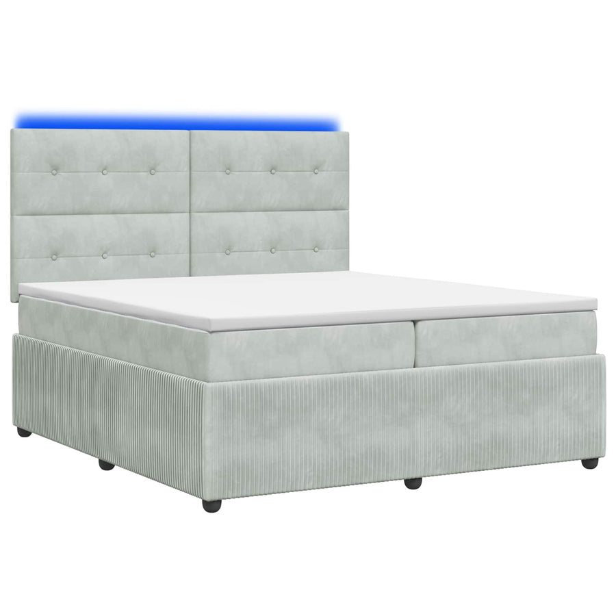 LED Boxspring Bed met Matras Lichtgrijs 200 x 200 cm Fluweel
