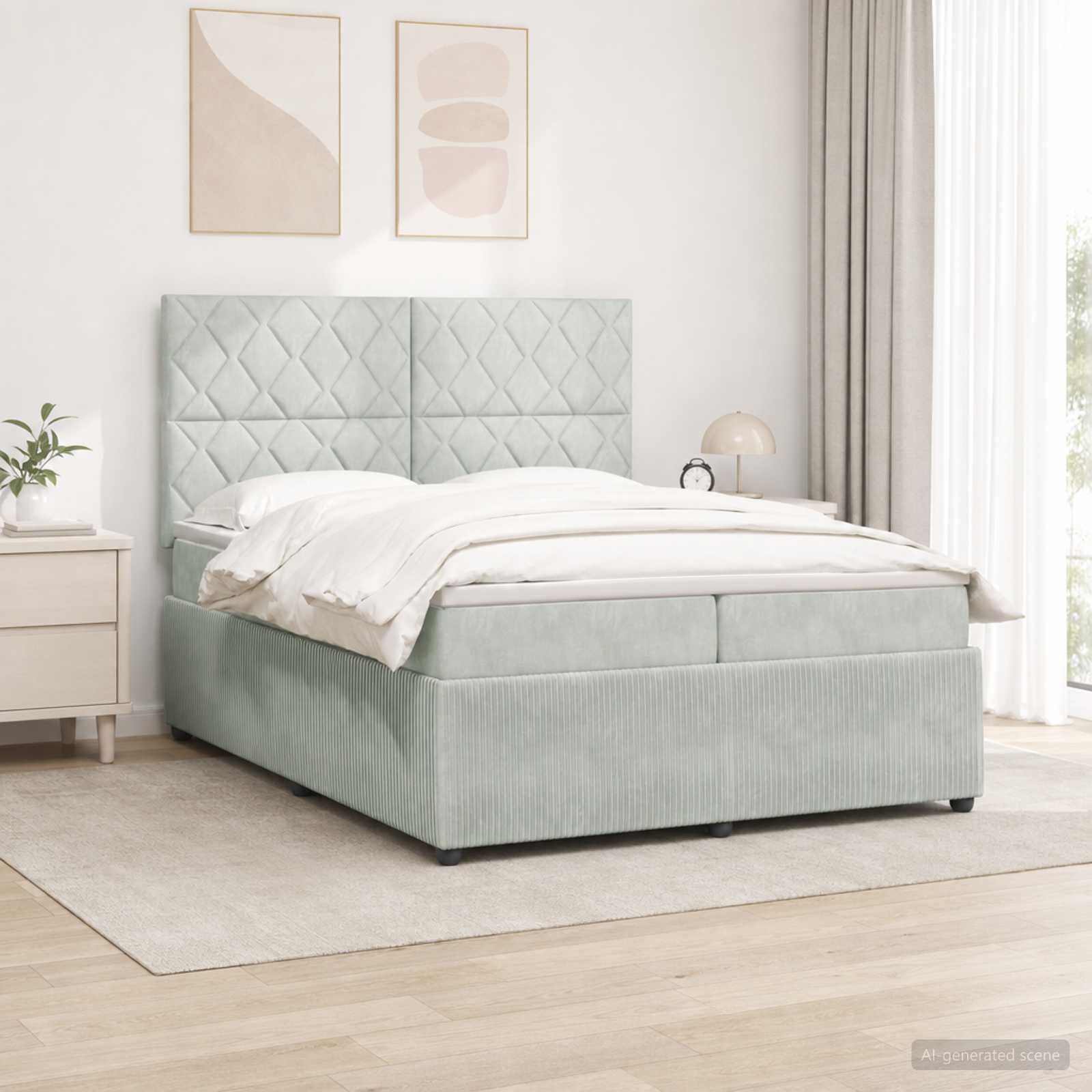 LED Boxspring Bed met Matras Lichtgrijs 200 x 200 cm Fluweel