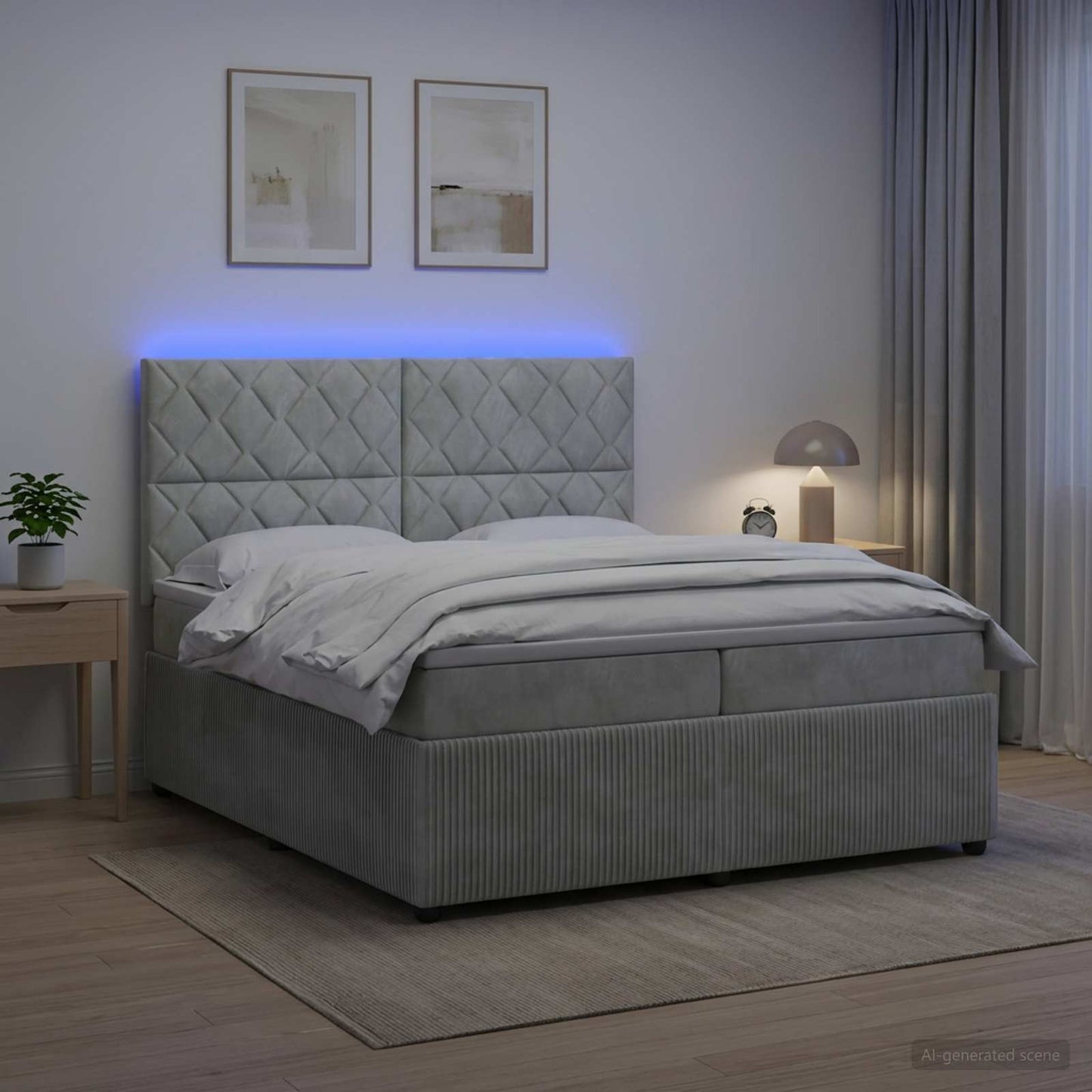 LED Boxspring Bed met Matras Lichtgrijs 200 x 200 cm Fluweel