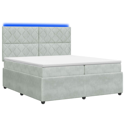 LED Boxspring Bed met Matras Lichtgrijs 200 x 200 cm Fluweel