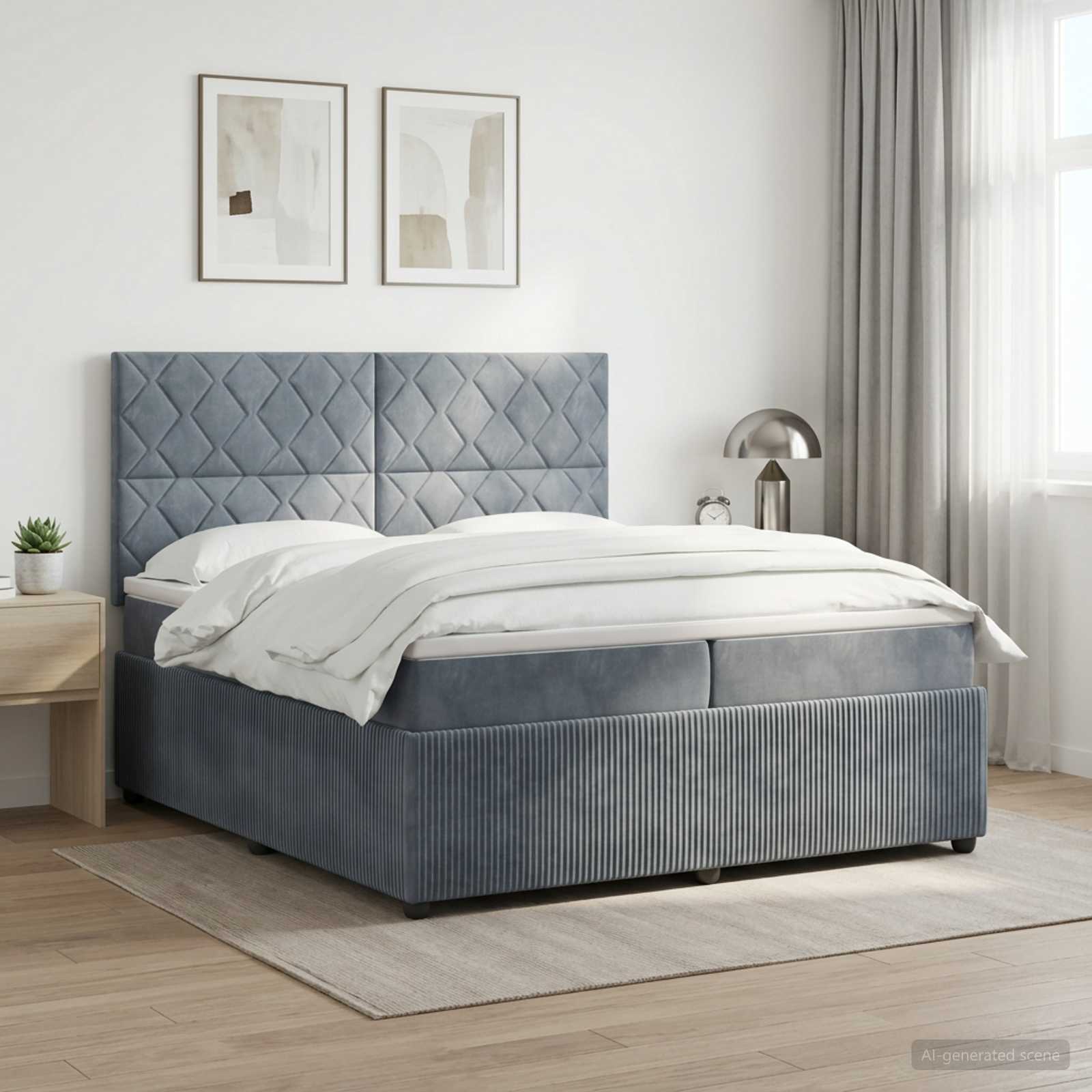 LED Boxspring Bed met Matras Donkergrijs 200 x 200 cm Fluweel