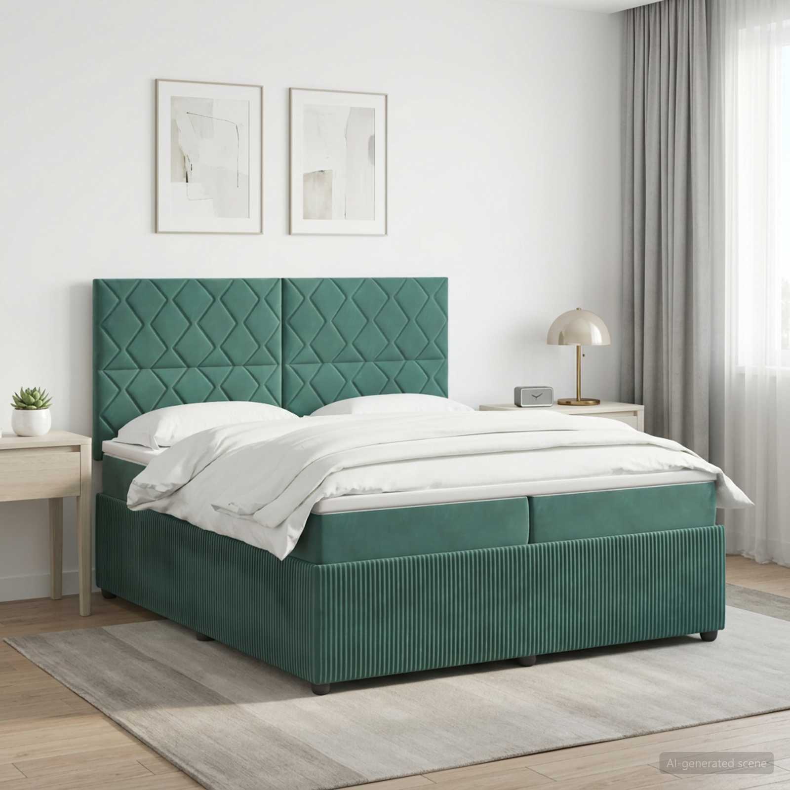LED Boxspring Bed met Matras Donkergroen 200 x 200 cm Fluweel