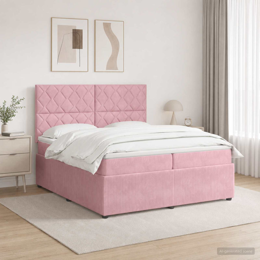 LED Boxspring Bed met Matras Roze 200 x 200 cm Fluweel
