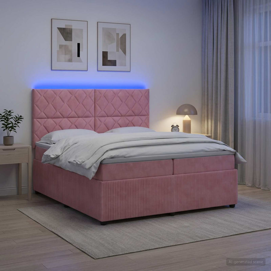 LED Boxspring Bed met Matras Roze 200 x 200 cm Fluweel