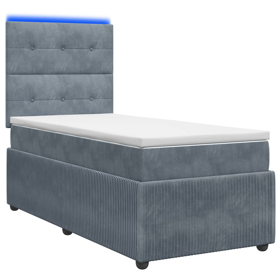 LED Boxspring Bed met Matras Donkergrijs 90 x 190 cm Fluweel