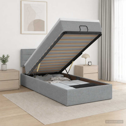 Ottoman Bed met Matrassen en LED Lichtgrijs 100 x 200 cm Stof