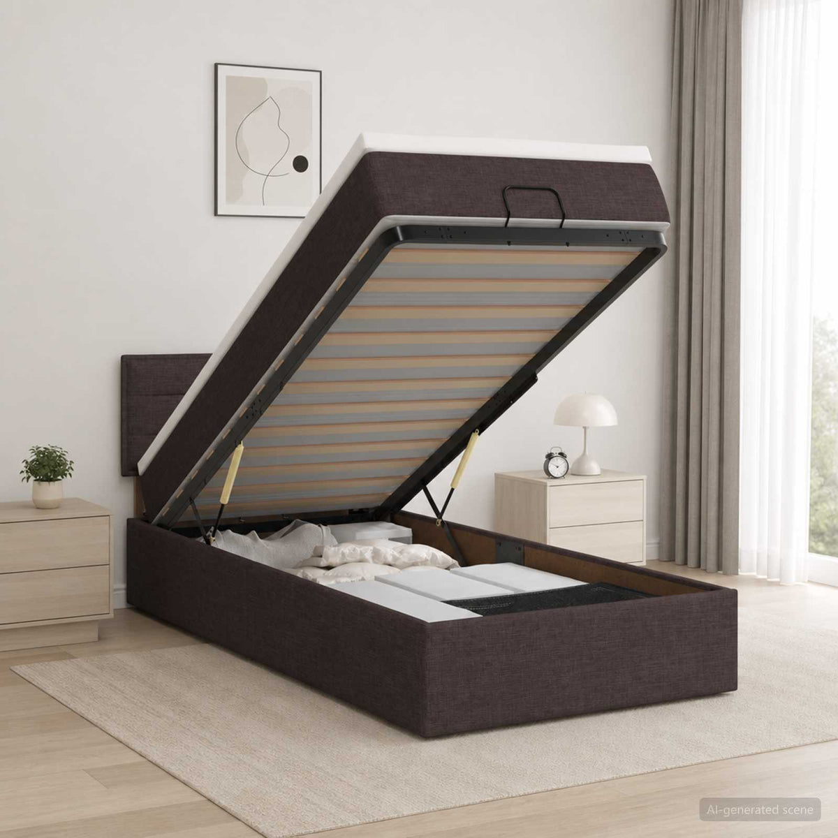 Ottoman Bed met Matrassen en LED Donkerbruin 100 x 200 cm Stof