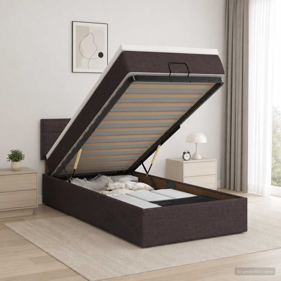 Ottoman Bed met Matrassen en LED Donkerbruin 100 x 200 cm Stof