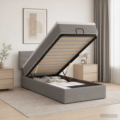 Ottoman Bed met Matrassen en LED Taupe 90 x 190 cm Stof