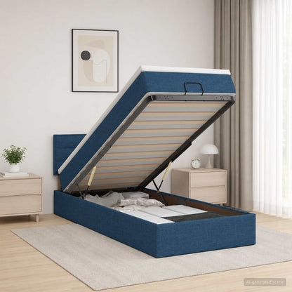 Ottoman bed met matras met hoofdeinde Blauw 90 x 200 cm Stof
