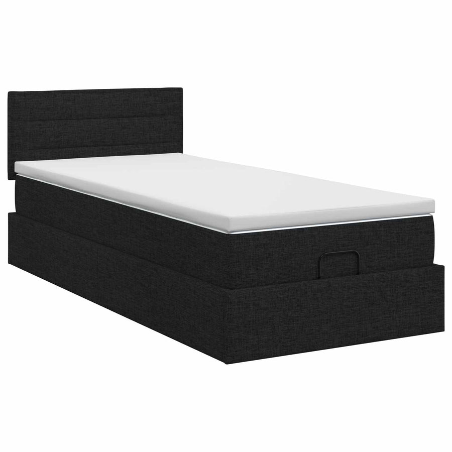 Ottoman bed met matras met hoofdeinde Zwart 90 x 200 cm Stof