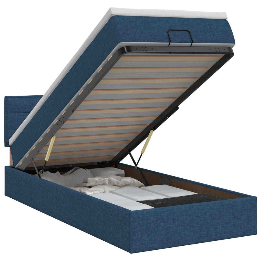 Ottoman bed met matras met hoofdeinde Blauw 100 x 200 cm Stof