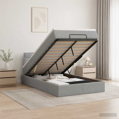Ottoman Bed met Matrassen en LED Lichtgrijs 120 x 200 cm Stof