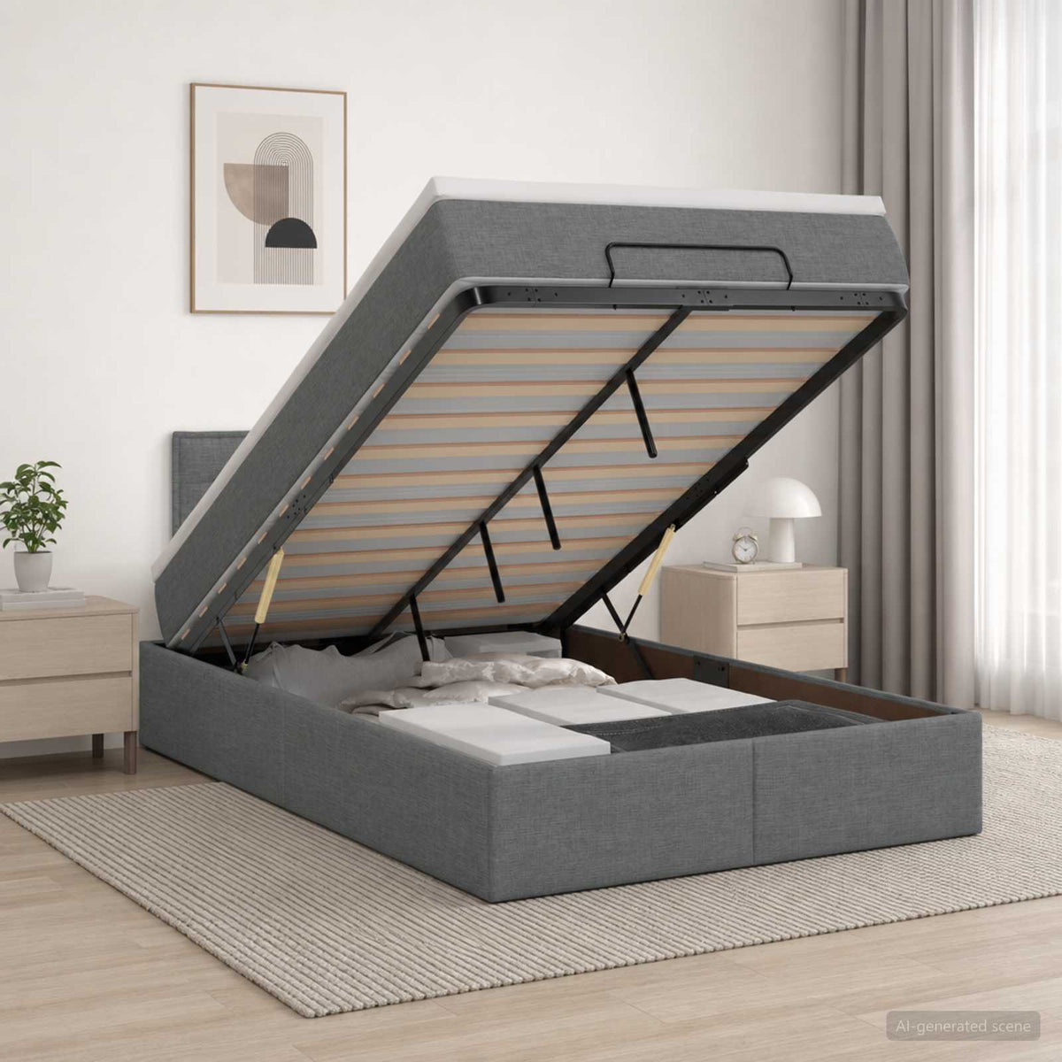 Ottoman bed met matras Donkergrijs 120 x 190 cm Stof