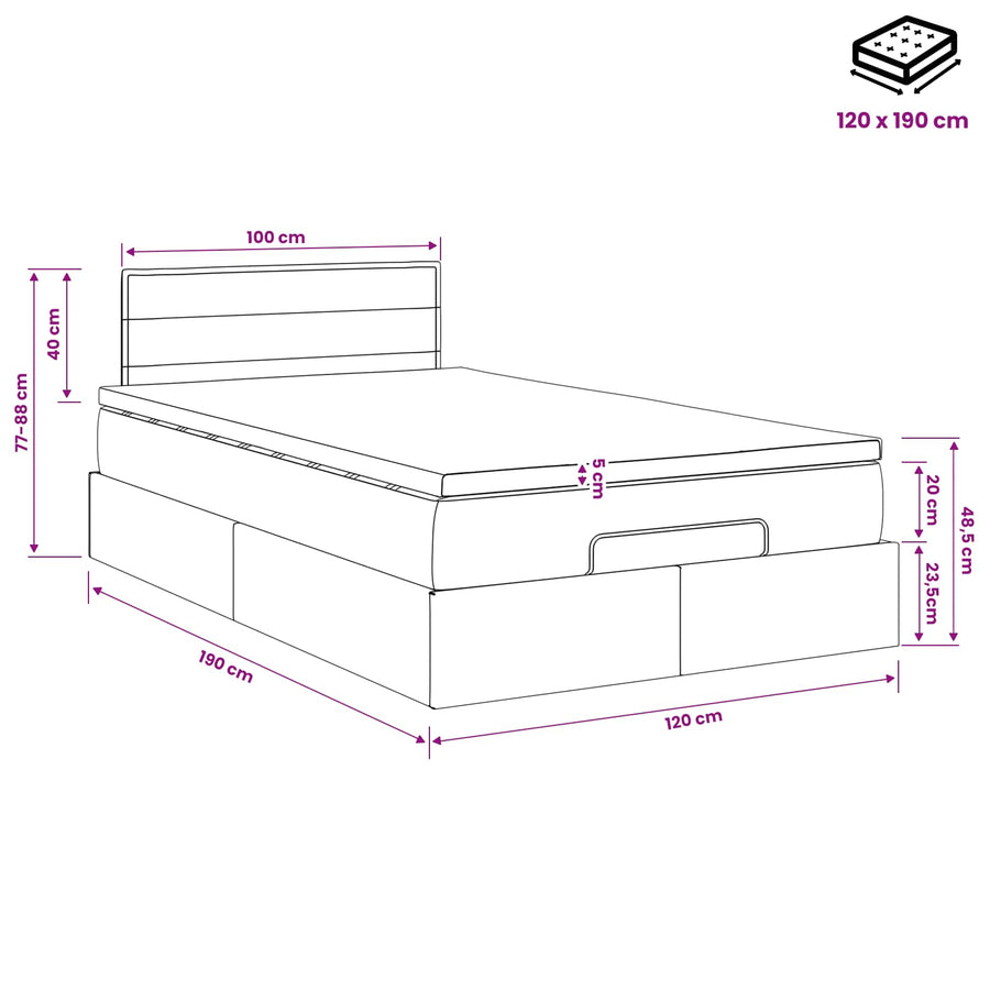 Ottoman bed met matras met hoofdeinde Zwart 120 x 190 cm Stof