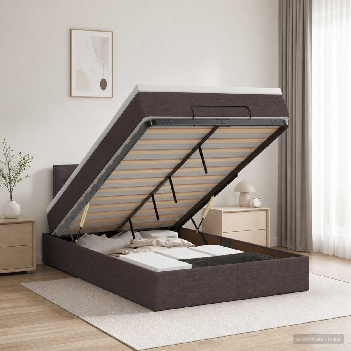 Ottoman bed met matras Donkerbruin 120 x 200 cm Stof