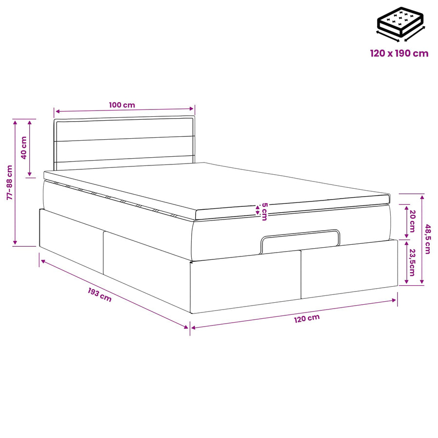 Ottoman bed met matras Donkerbruin 120 x 190 cm Stof
