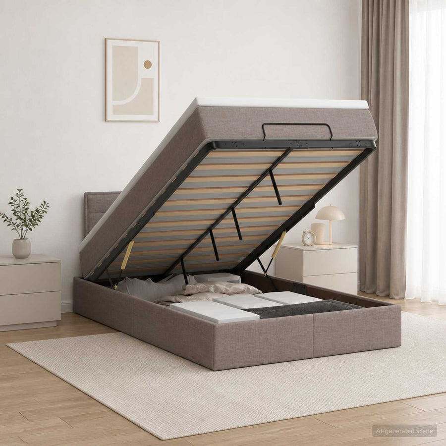Ottoman Bed met Matrassen en LED Taupe 120 x 190 cm Stof