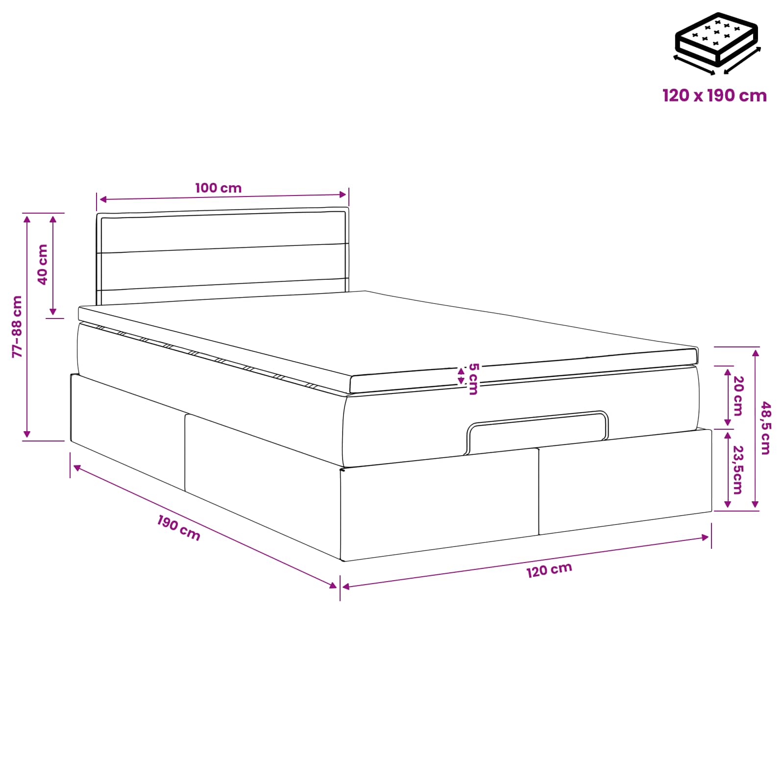Ottoman bed met matras met hoofdeinde Blauw 120 x 190 cm Stof