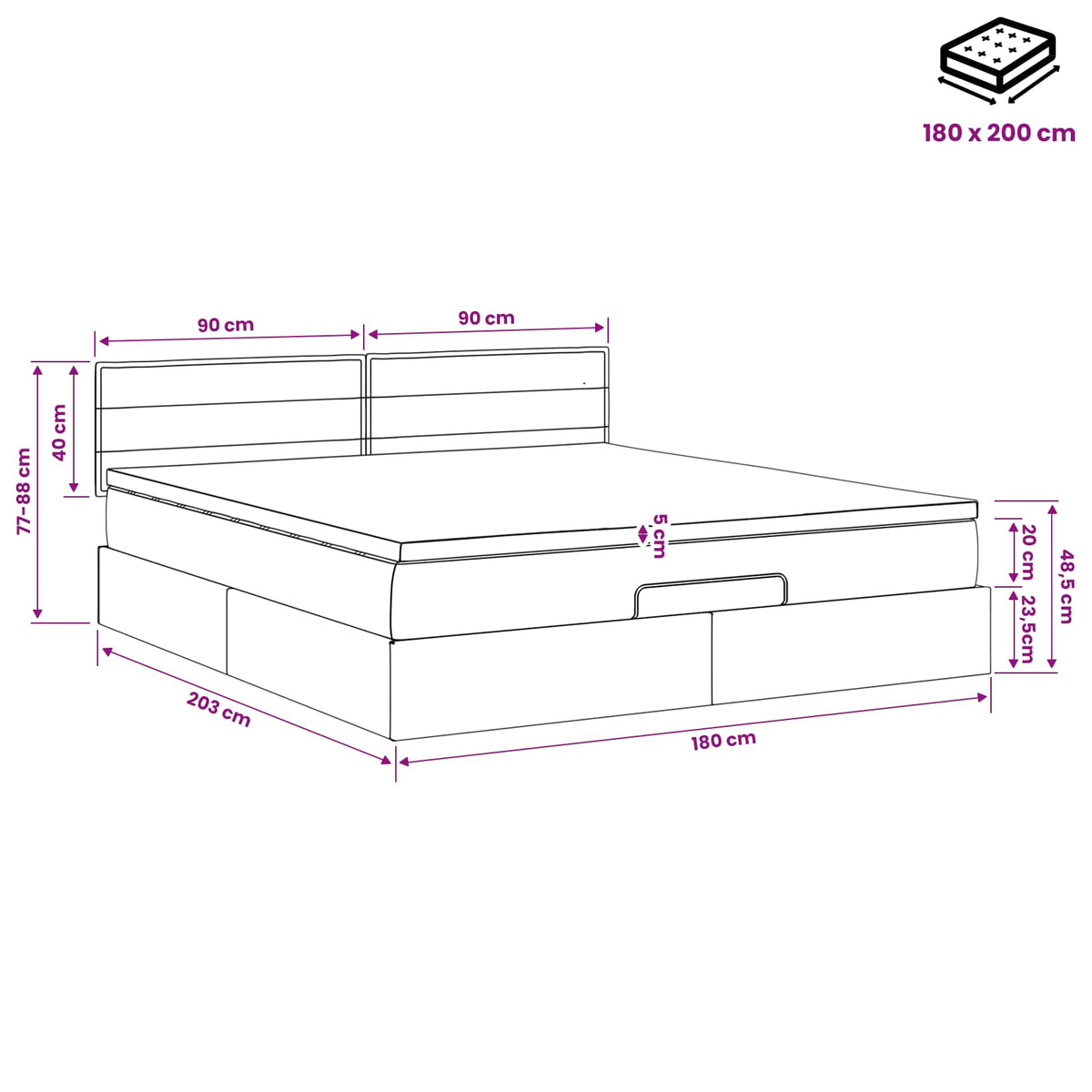 Ottoman bed met matras met hoofdeinde Taupe 180 x 200 cm Stof