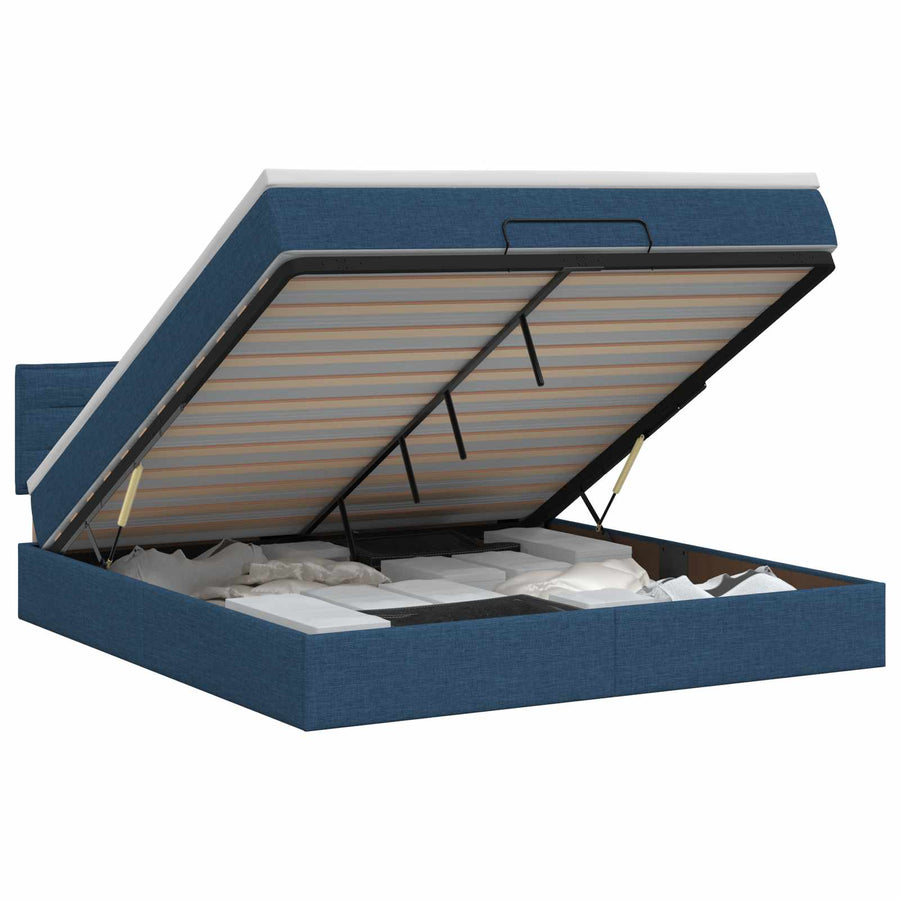 Ottoman bed met matras met hoofdeinde Blauw 180 x 200 cm Stof