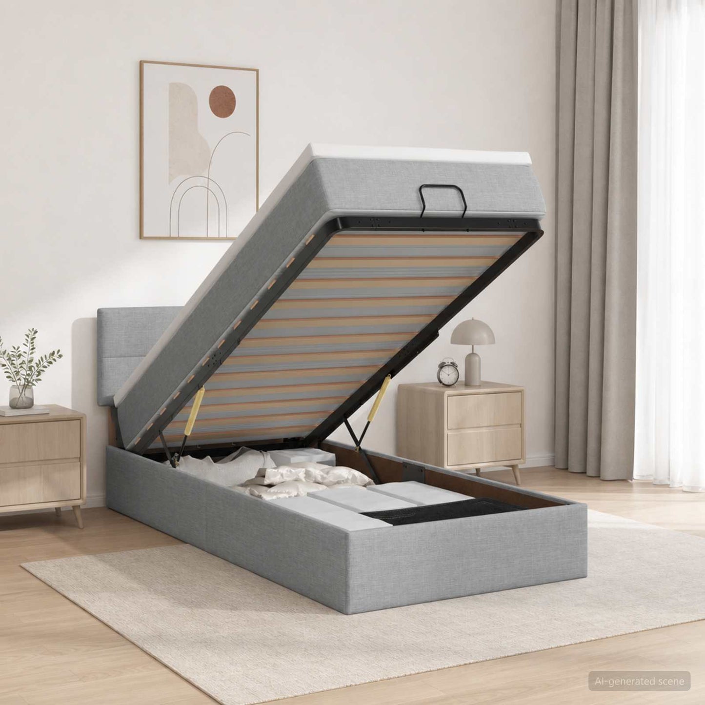 Ottoman Bed met Matrassen en LED Lichtgrijs 80 x 200 cm Stof