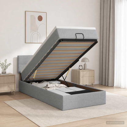 Ottoman Bed met Matrassen en LED Lichtgrijs 80 x 200 cm Stof