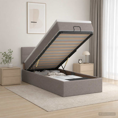 Ottoman bed met matras met hoofdeinde Taupe 90 x 190 cm Stof
