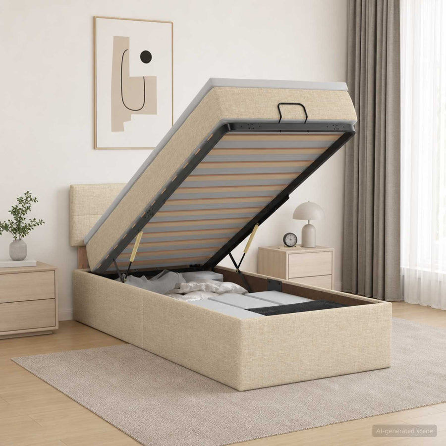 Ottoman bed met matras Crèmekleurig 90 x 190 cm Stof
