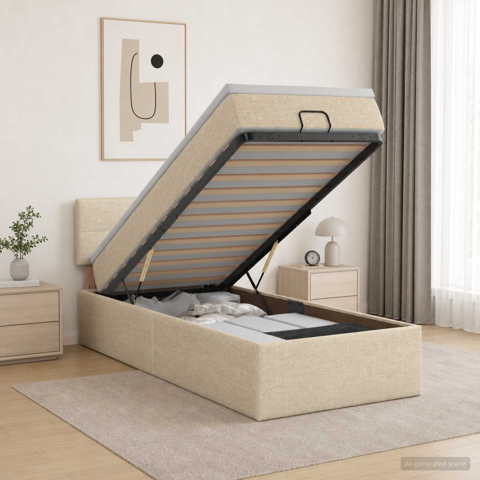 Ottoman Bed met Matrassen en LED Crèmekleurig 90 x 200 cm Stof