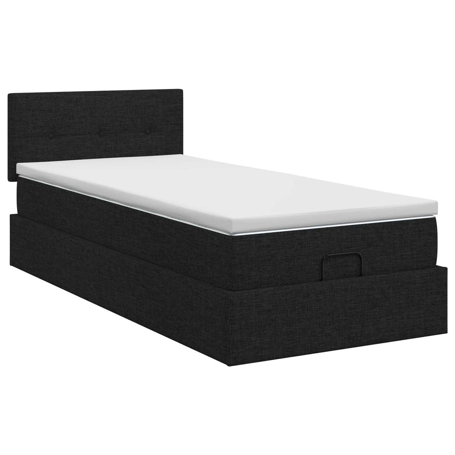 Ottoman bed met matras met hoofdeinde Zwart 90 x 190 cm Stof