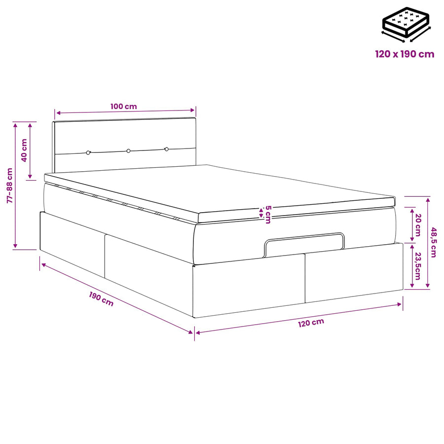 Ottoman bed met matras Lichtgrijs 120 x 190 cm Stof