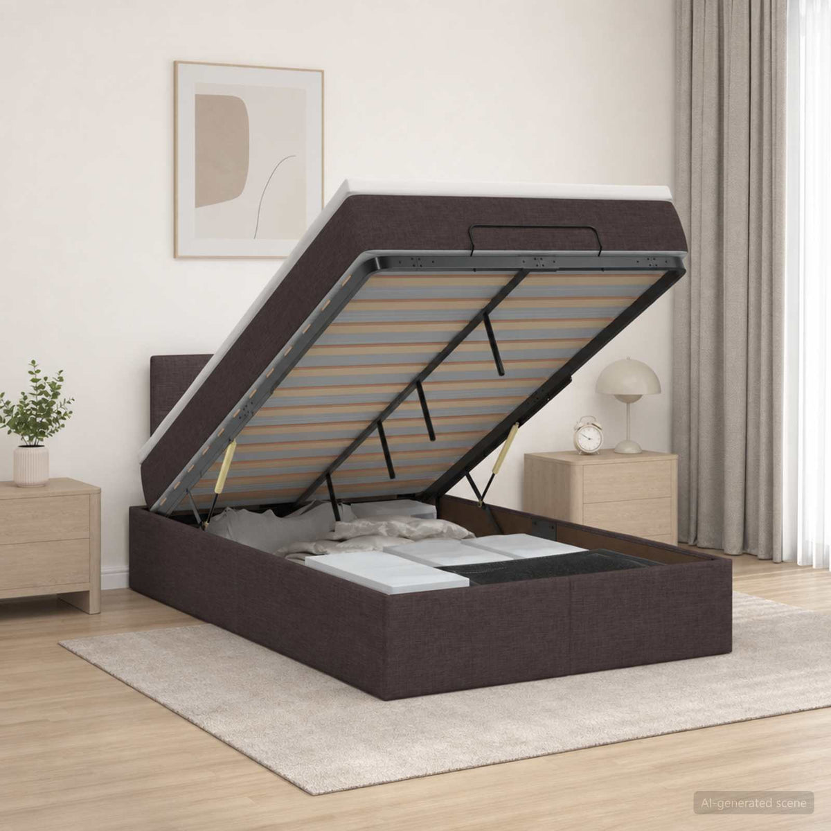 Ottoman bed met matras Donkerbruin 120 x 200 cm Stof