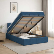 Ottoman bed 120x190 cm blauw stof met opbergruimte