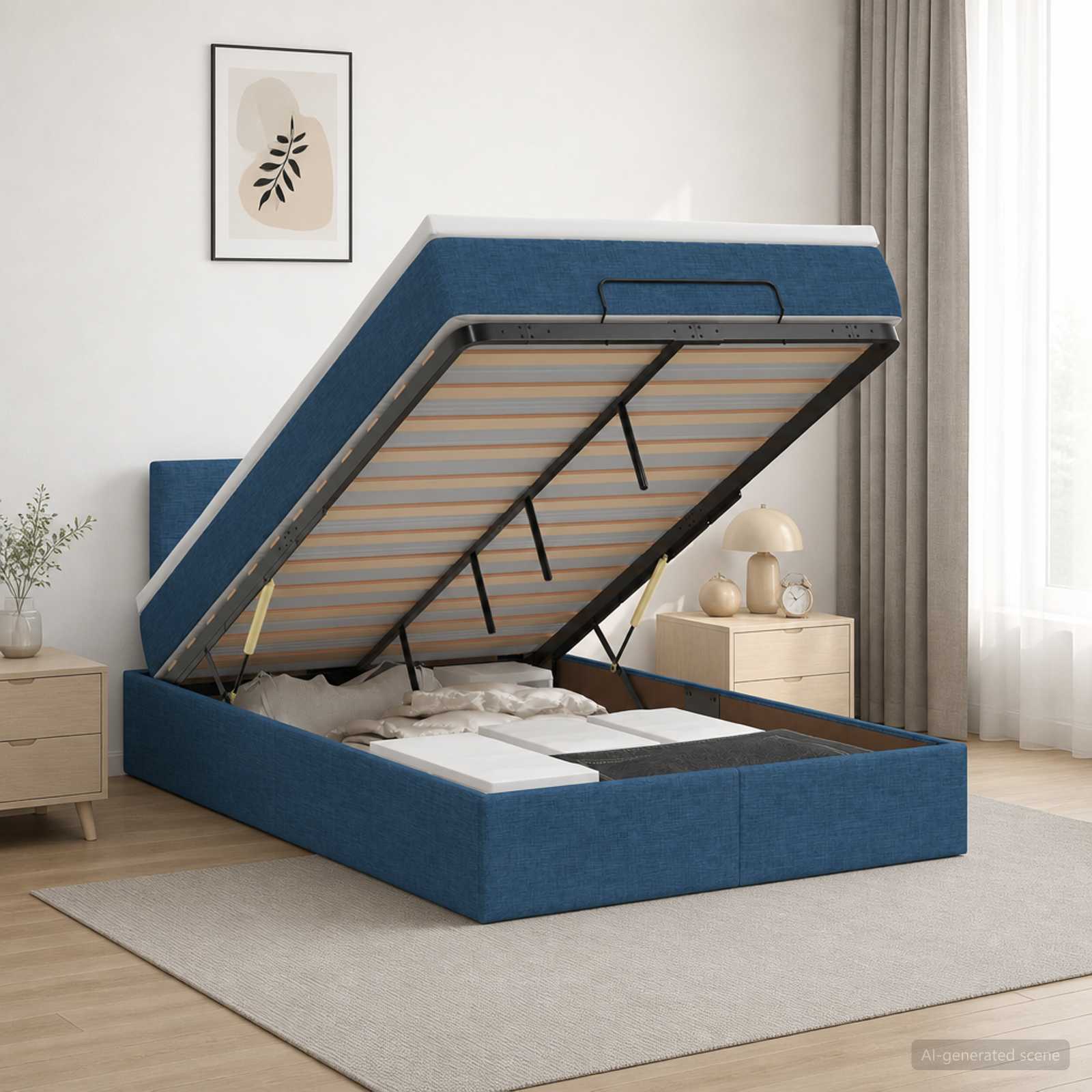 Ottoman Bed met Matrassen en LED Blauw 120 x 190 cm Stof