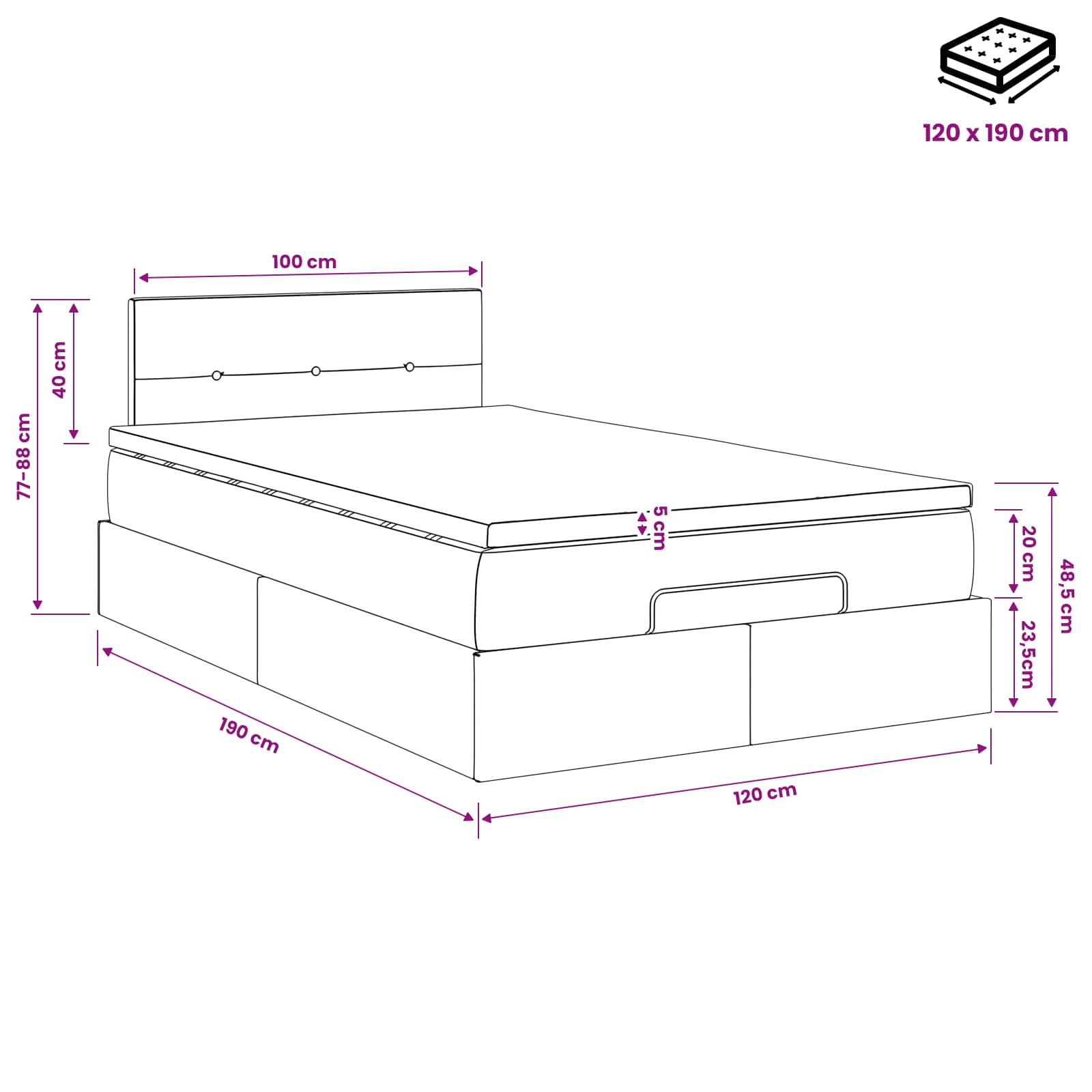 Ottoman bed met matras met hoofdeinde Blauw 120 x 190 cm Stof