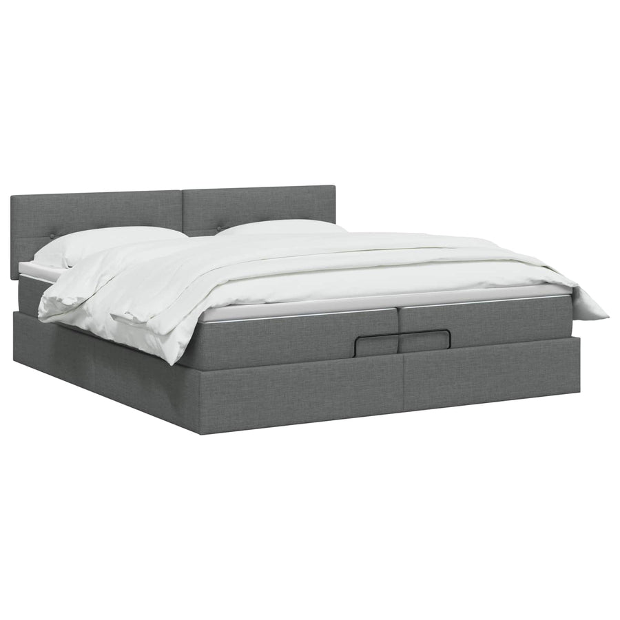 Ottoman bed met matras Donkergrijs 200 x 200 cm Stof