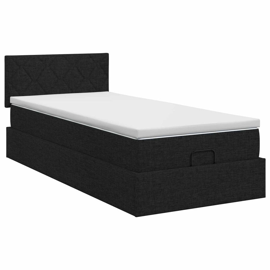 Ottoman bed met matras met hoofdeinde Zwart 100 x 200 cm Stof